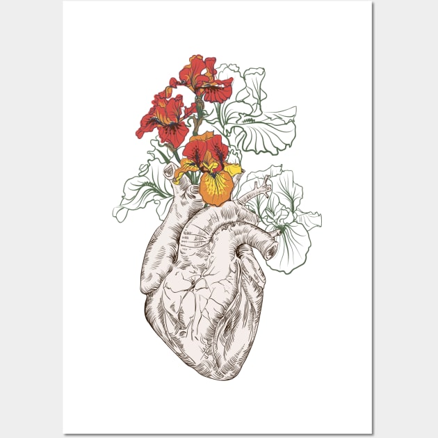 Human heart with flowers Wall Art by Olga Berlet